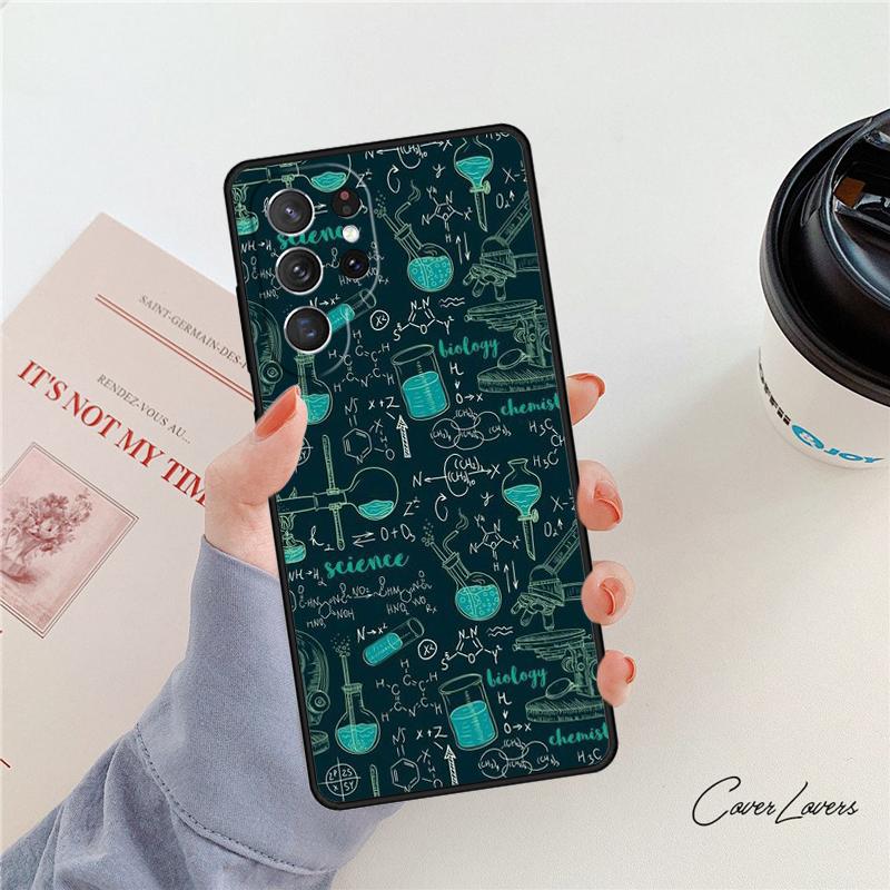 Vintage Seamless Chemistry Laboratory phone case For Samsung Galaxy S24 S25 S23 S22 Ultra Note 10 20 Plus S20 S21 FE Cover