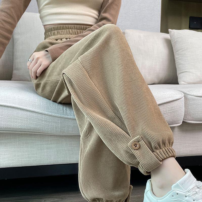 2025 Autumn Winter Plus Size Corduroy Harem Joggers: Comfortable Carrot Casual Sweatpants for Women