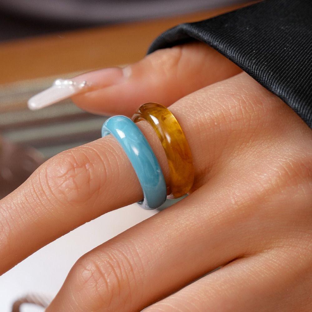 Korean Style Candy Color Finger Buckle Dopamine Geometric Forefinger Ring Solid Resin Ring  Gift
