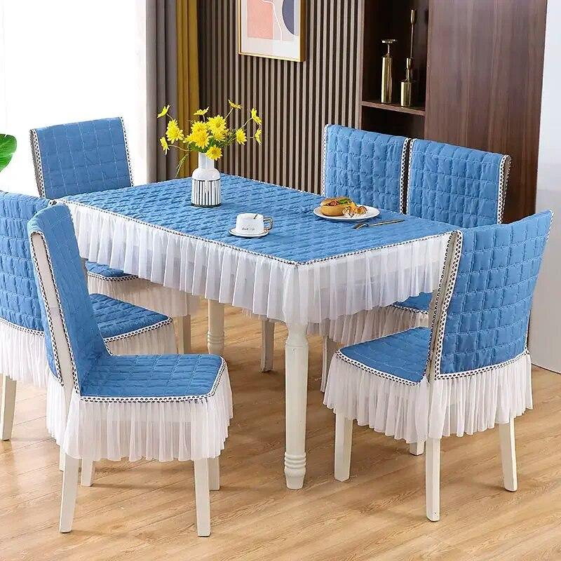 Modern Simple Rectangular Dining Tablecloths Chair Cover Solid Color Lace Chair Cushion Home Chair Cover Seat Cushion Backrest