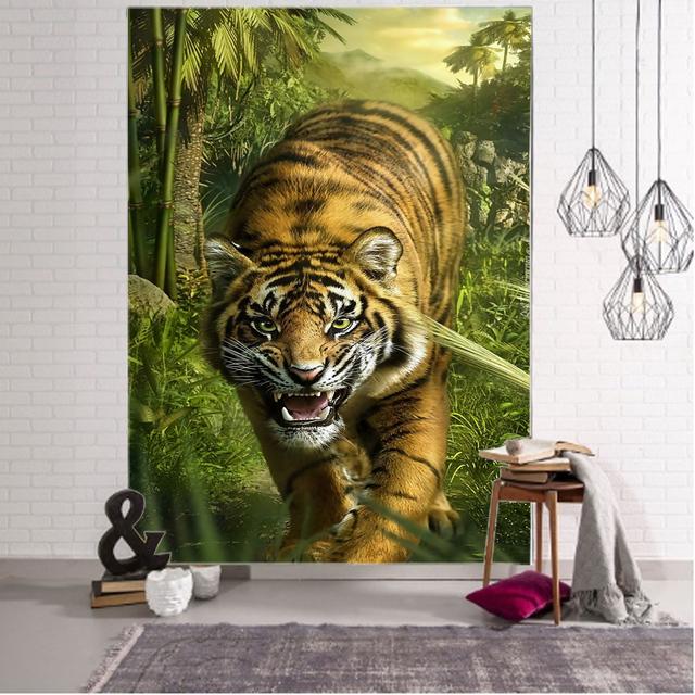 Tapiz decorativo de tigre de bosque, tapiz decorativo de animales, tapiz de pared bohemio hippie con mandala para colgar en el dormitorio y la sala de estar