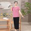 Grandma's Summer Casual Cotton & Linen Set: Short-Sleeve Embroidered T-Shirt for Elderly Women