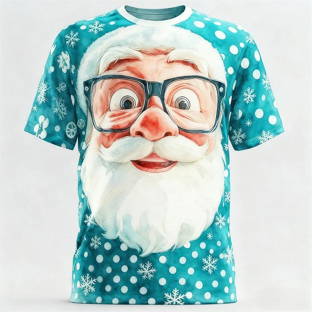 Fun Santa Claus 3D Print Sporty Men T-shirt Casual Loose Street Christmas Party Harajuku Cartoon Cute Short-sleeve Clothing Top