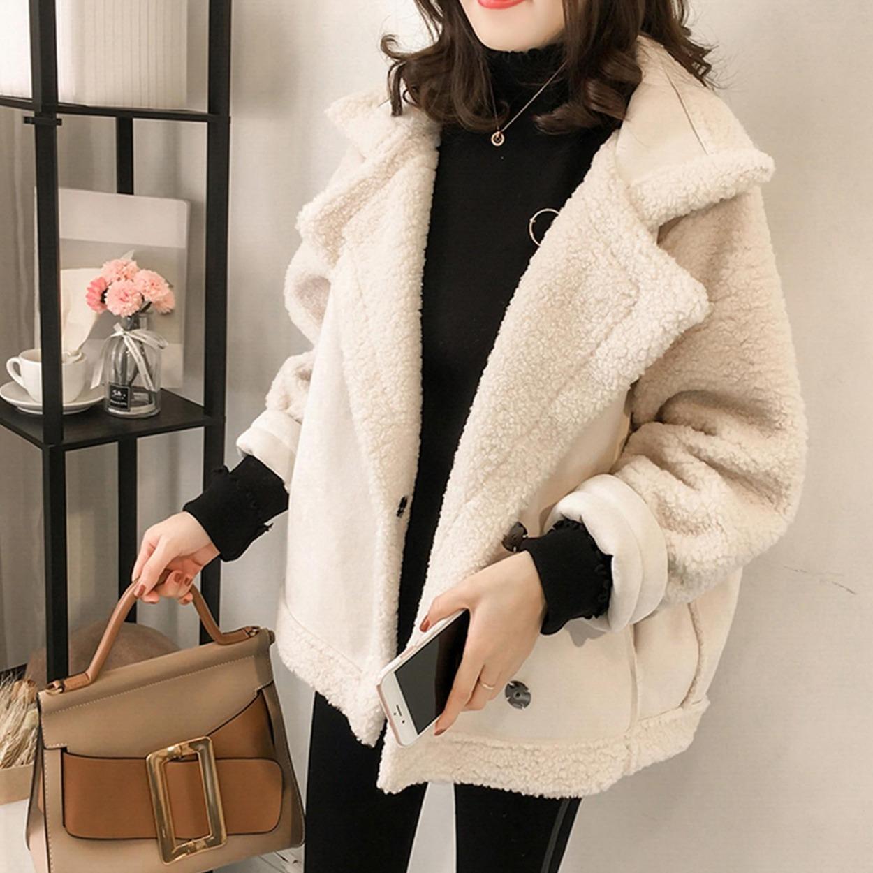 

Женская повседневная удобная короткая байкерская куртка из овечьей шерсти XXL