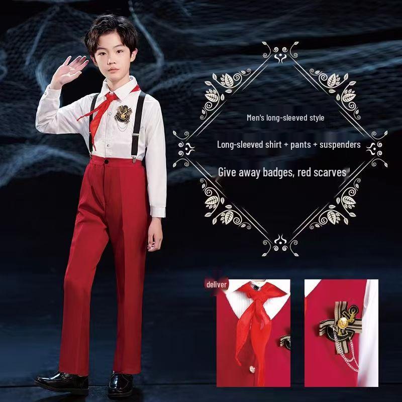 Children's Red Patriotic Costume for School Choirs and Performance - Boys & Girls Tuxedo
