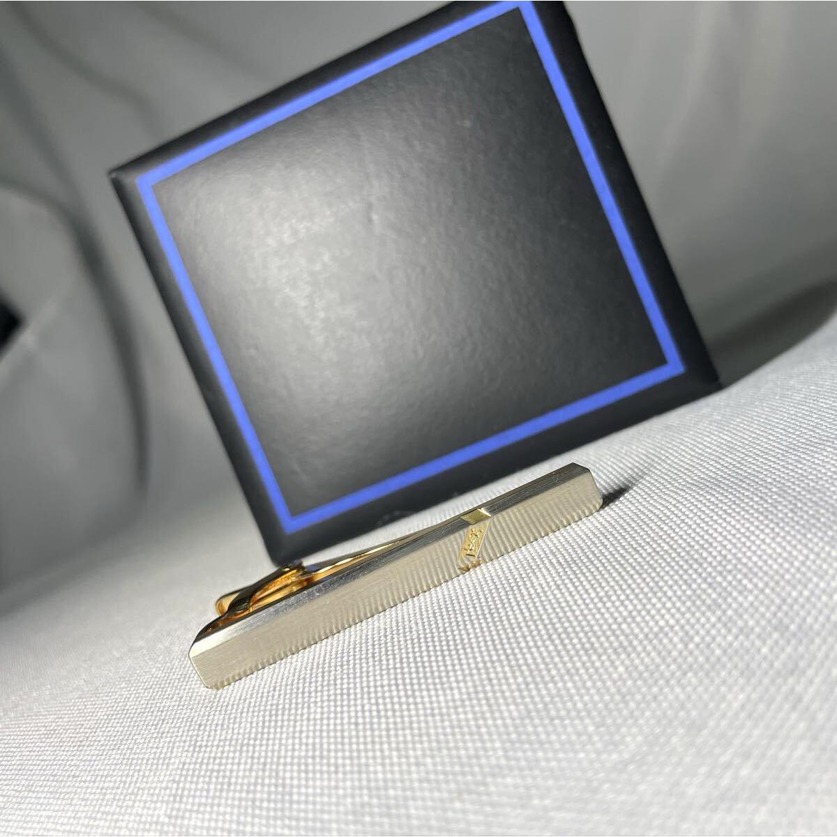 Used Immediate purchase beautiful item YVES SAINT LAURENT YSL logo matte silver & gold vintage tie pin tie pin tie bar included