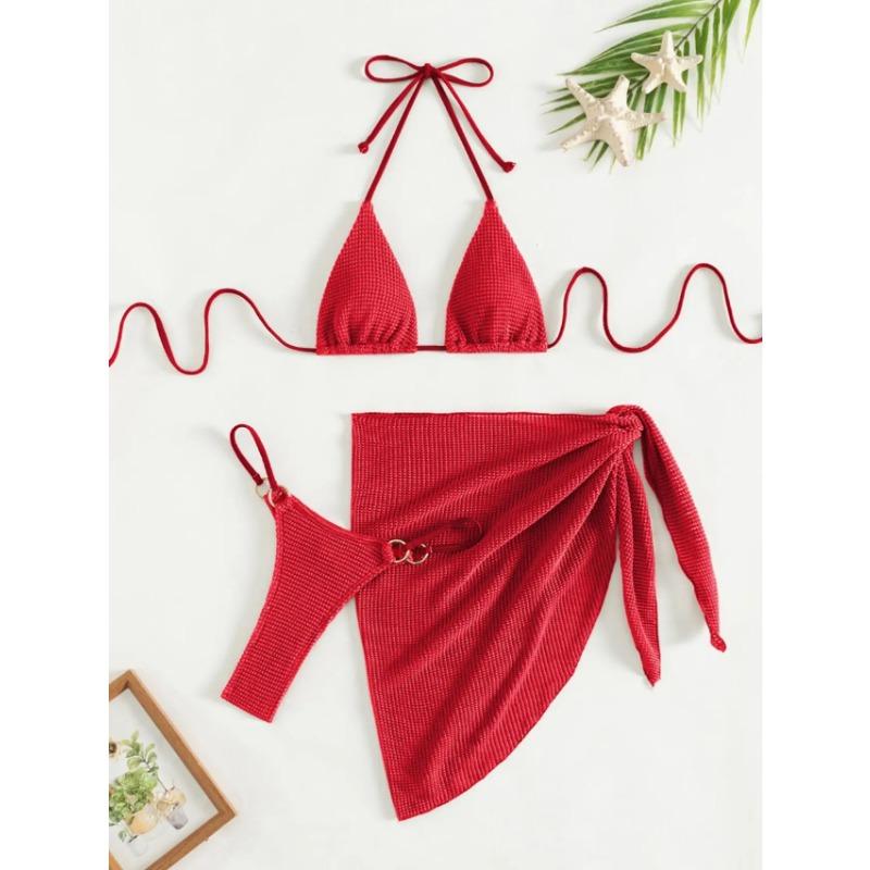 Sexy Brown Bikini Set 2025 Women Halter Push Up Bra Skirt 3 Piece Swimsuit Summer Bathing Suit Cover Up Thong Swimwear Biquini