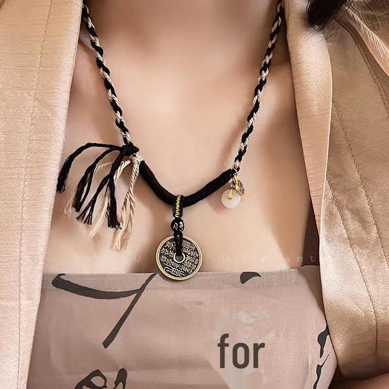 

Винтажное ожерелье с монетой Zen Ghost для женщин - цепочка для свитера в китайском стиле с медной пряжкой в виде мира