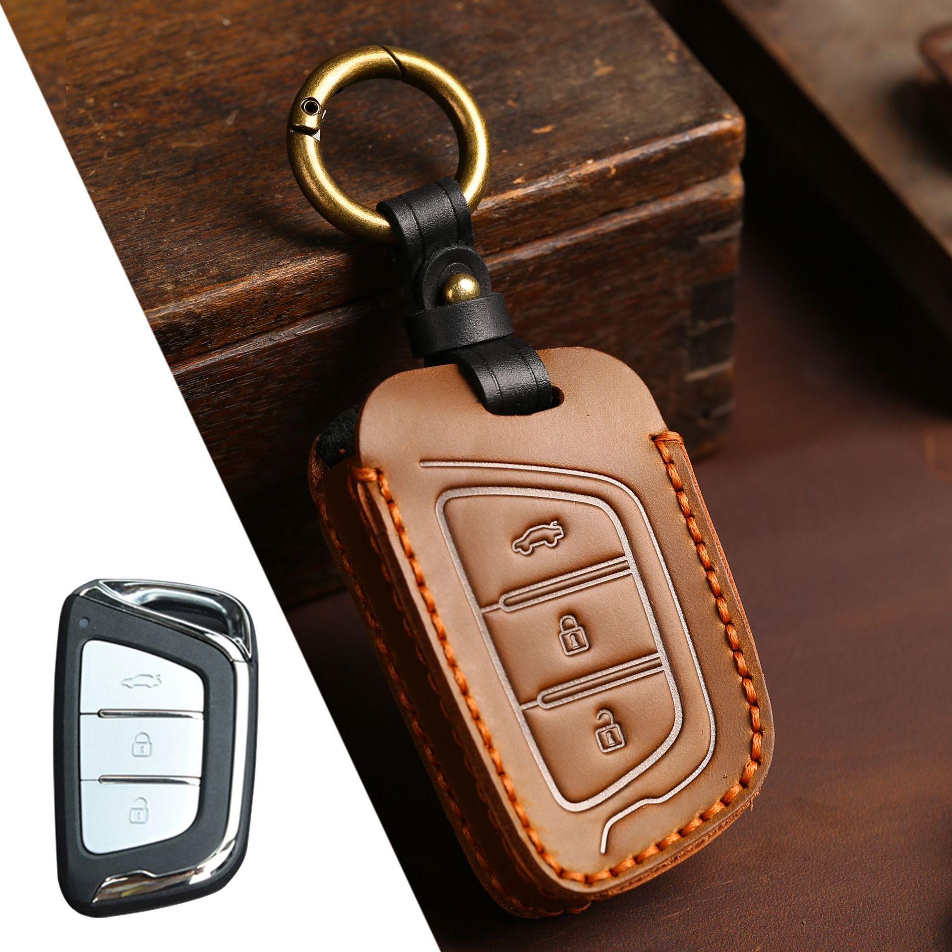 

GUSHIBEI Роскошный кожаный чехол для ключей ручной работы для JAC коричневый