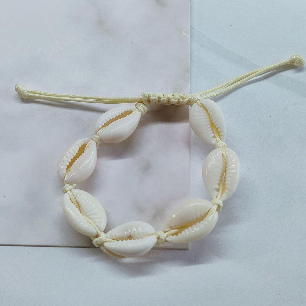 Handmade Bohemian Bracelet with Natural Shell Beads and Waxed Cord