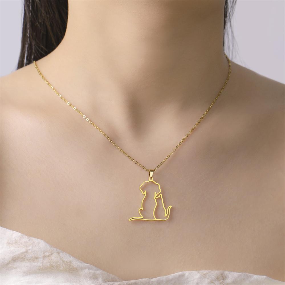 My Shape Hugging Puppy Kitten Necklace for Women Girls Stainless Steel Pendant Chain Animal Cat Dog Zircon Pets Lovers Gifts