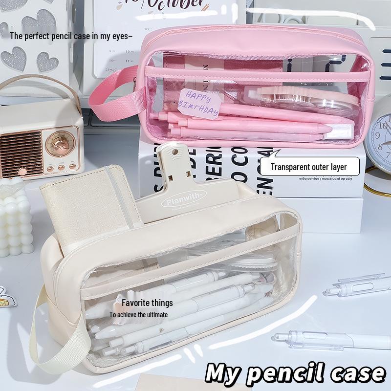 Transparent Waterproof Large Capacity Stationery Bag - Milk Salt Style Portable Pencil Case