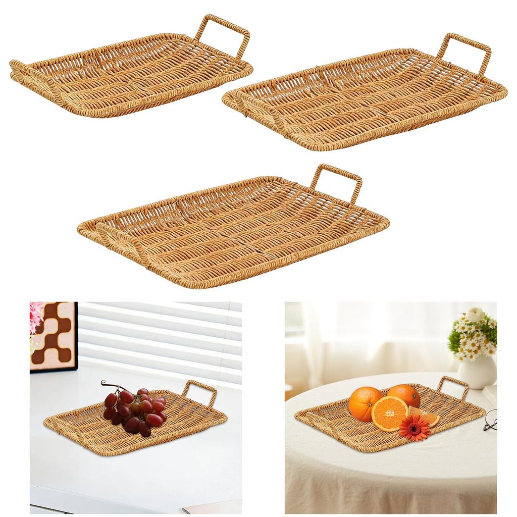 Rectangular Woven Serving Tray Durable Plastic Snacks Fruit Candy Tray for Home Kitchen Table Decoration