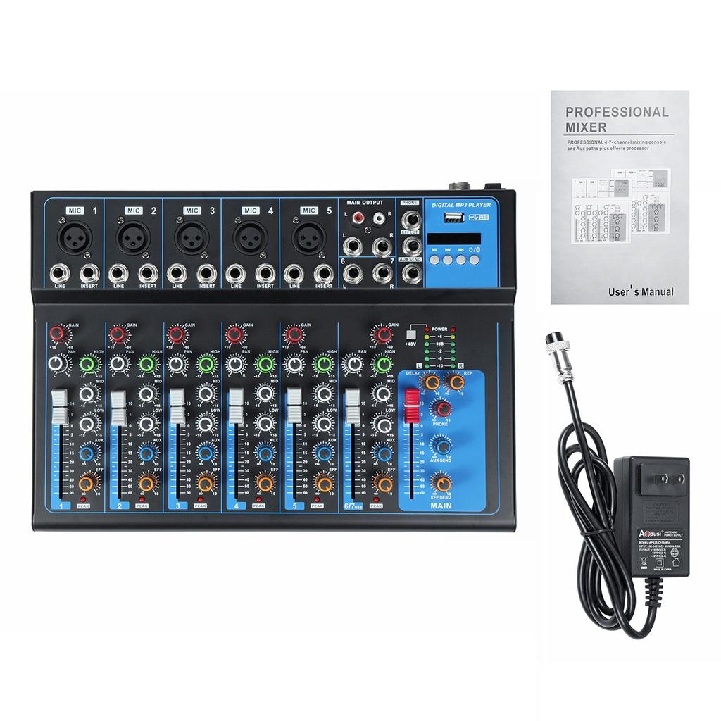 30W 7 Channel Bluetooth DJ Mic Audio Mixer Contrl Karaoke Players LED Digital Display Music Stream Karaoke KTV Match Party