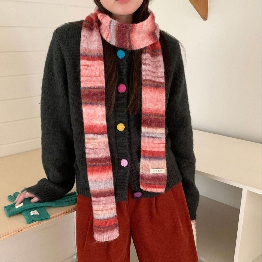 Thickened Rainbow Striped Scarf Korean Style Winter Shawl Cashmere Knitted Scarf  Autumn Winter