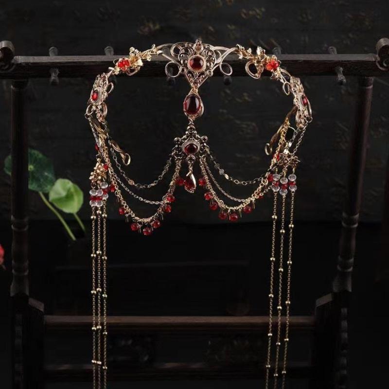 Exotic Forehead Jewelry Accessory Opulent Forehead Jewelry with Pearls Drop Stylish Fringes Headwear for Parties