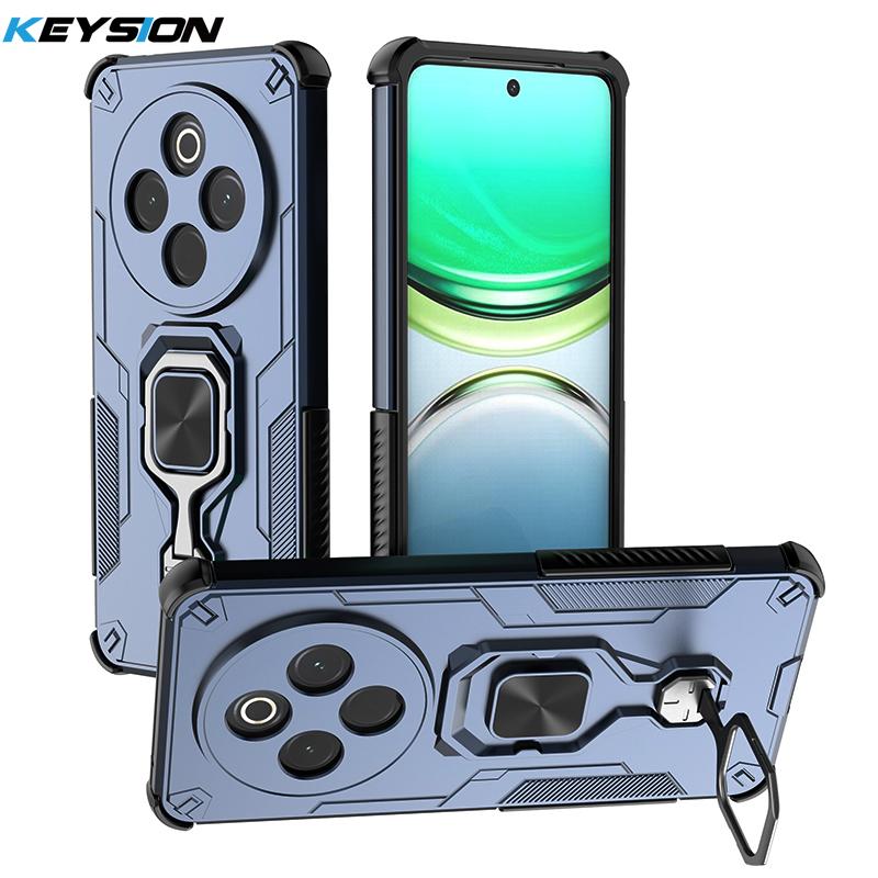 KEYSION Shockproof Armor Case for IQOO Z10 5G Soft Silicone+PC Upright Metal Live Ring Stand Phone Back Cover for VIVO IQOO Z10