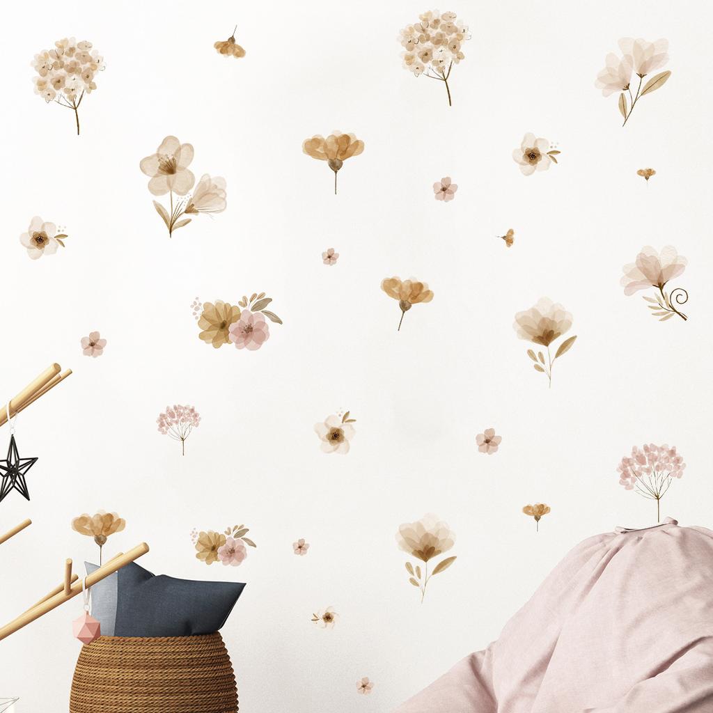 Watercolor Floral Wall Stickers Removable Peel and Stick Boho Flower Wall Decals for Nursery Bedroom Living Kids Room Home Decor