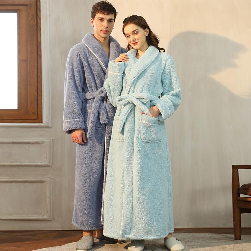 Mens & Womens Luxurious Extra Long Fleece Bathrobe - Thick, Plush, Plus Size Autumn/Winter Pajamas for Couples