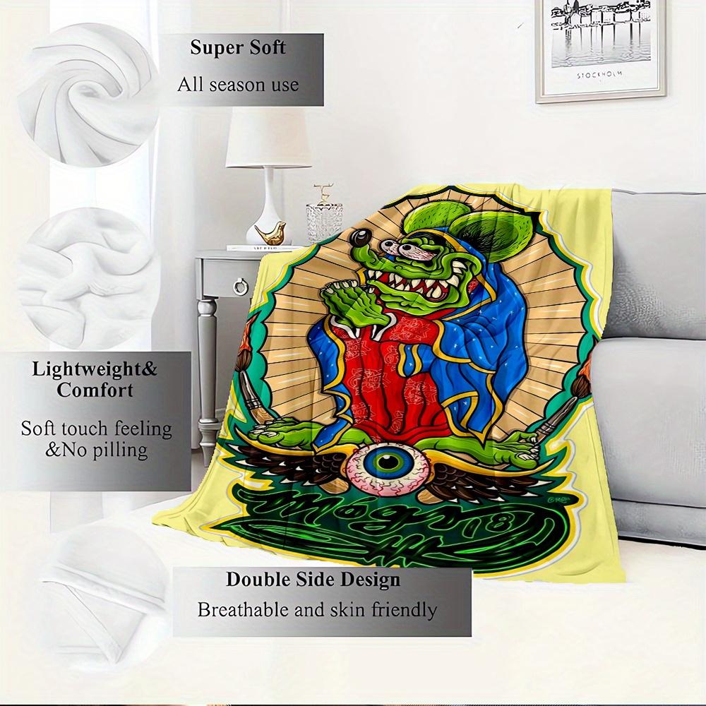 1pc Rat Fink,Virgin Mary,Tattoo ArtTheme Digital Printed Flannel Blanket, Super Soft Plush Fleece Bed Cover, Multi-Function Four Seasons Hyp