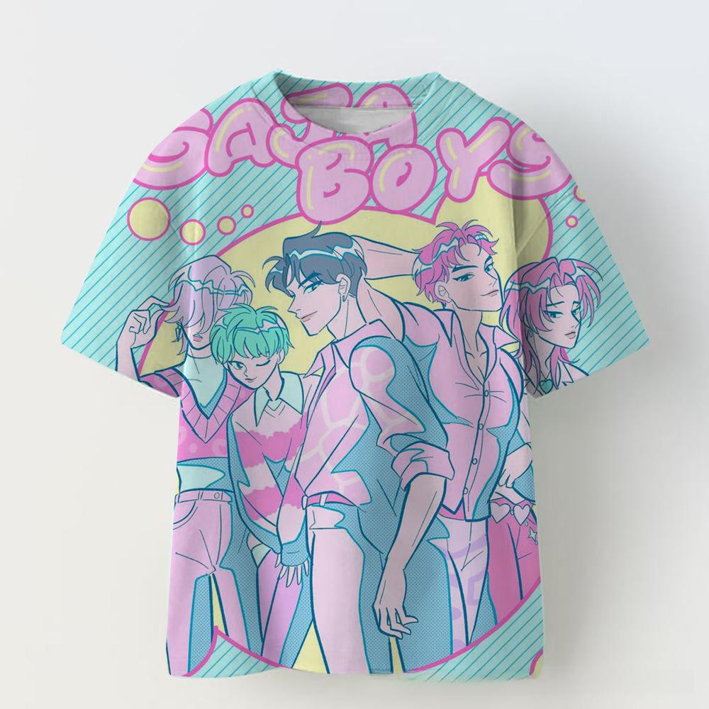 KPOP Demon Slayer Collaboration 3D Digital Print Girls' Casual Comfortable Short Sleeve T-Shirt Children's Clothing