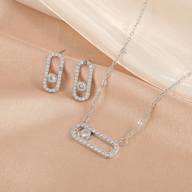 Luxurious Exquisite Cubic Zirconia Earring Necklace Set Suitable For Daily Travel, Party, Banquet Fashion Zircon