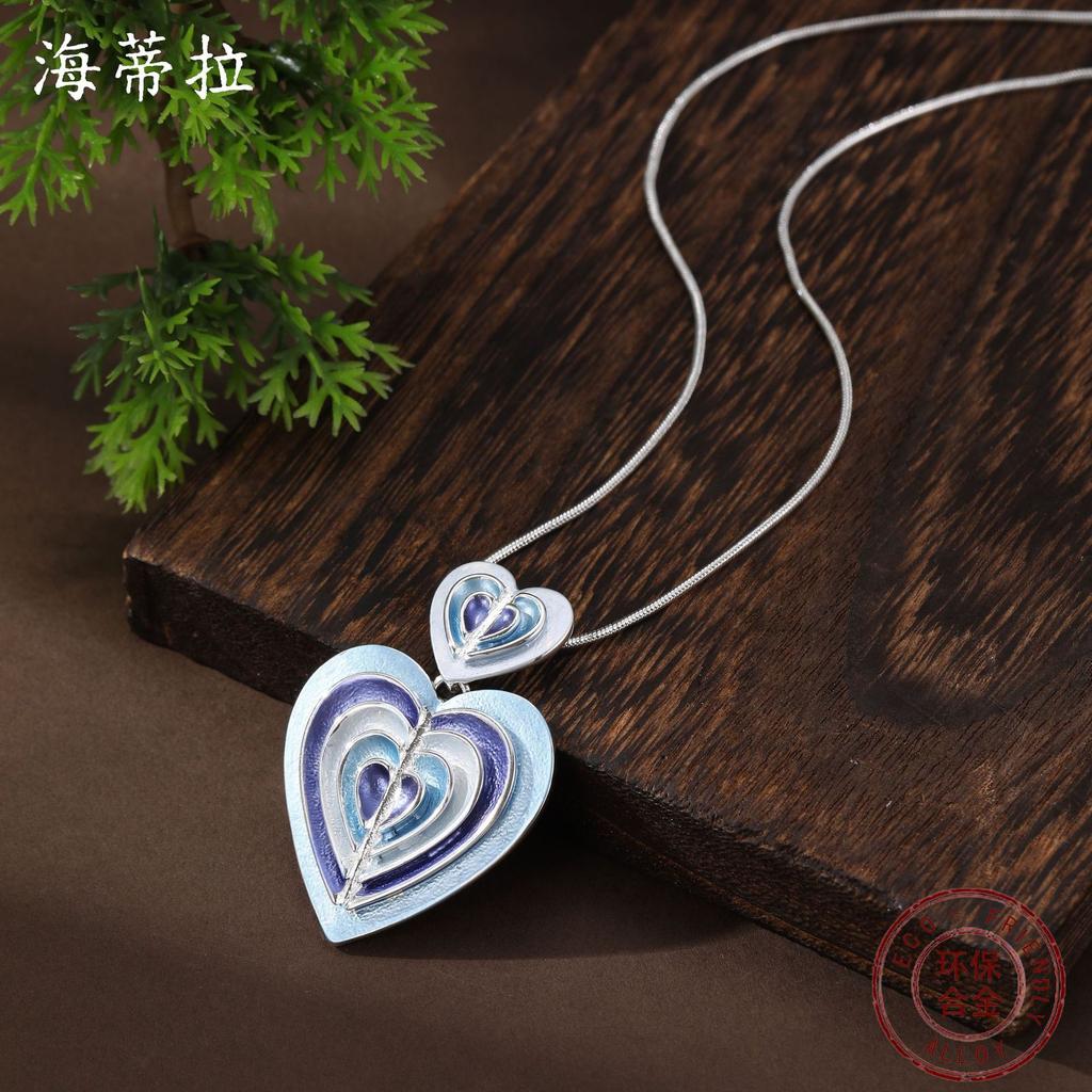 New Enamel Geometric Love Pendant Women's Fashion High Sense Heart-shaped Versatile Necklace