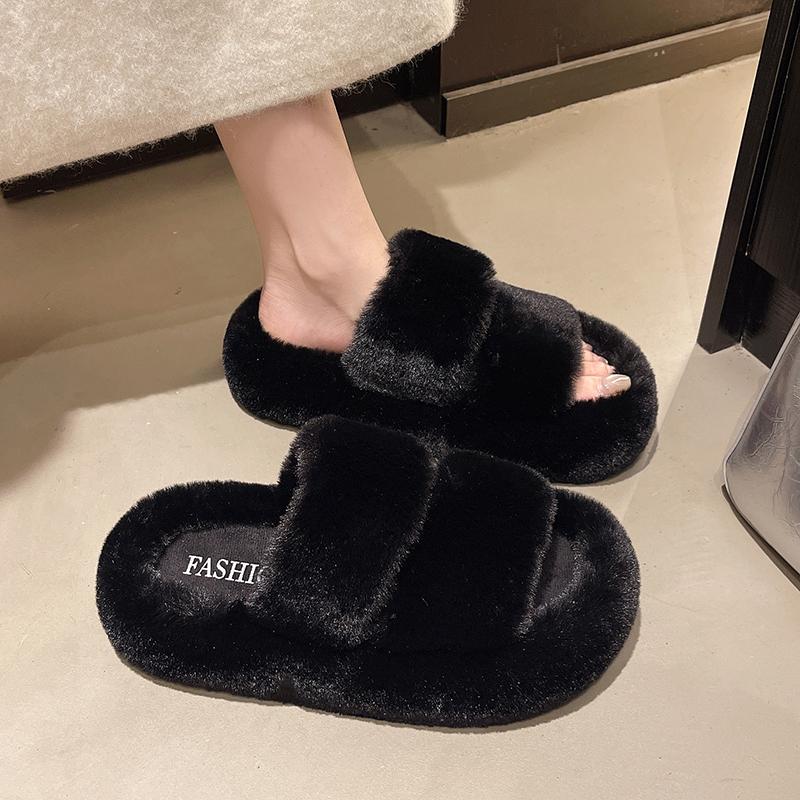 Women's Fuzzy Open-Toe Slippers Spring&Fall- Plush House Slides for Indoor, Cozy Non-Slip Bedroom Shoes for Ladies& Couples
