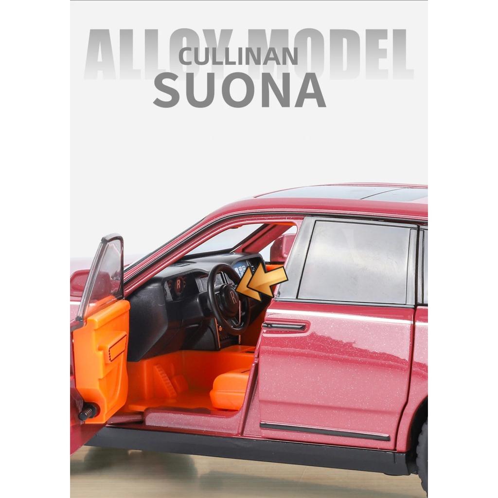 1/24 Rolls Royce Cullinan SUV Alloy Diecast Model Metal Vehicle Ornament Front Wheel Steering Pull Back Toy Trendy Gift for Boys