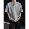Fang Shaonan's Men's Clothing Store, Bai Jingting's Trendy Brand, Summer Retro V-Neck Waffle Texture Top, Plus-Size Short-Sleeve T-Shirt