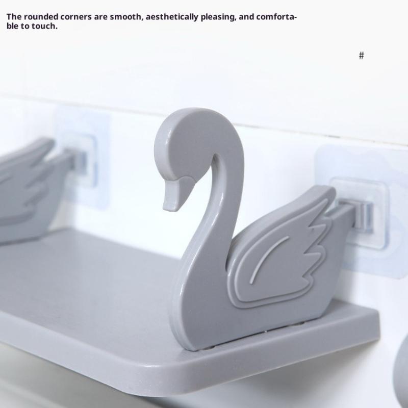 Kreatives Kunststoff Schwan Regal Selbstklebend Weiß/Grau Schweberegal Ohne Bohren Wandmontiert Badezimmer Ablageregal Küche