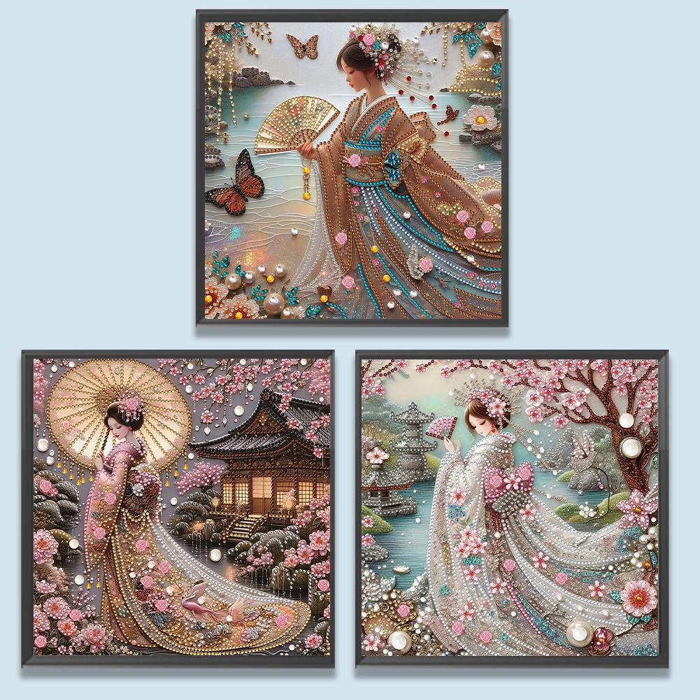 Japanisches Mädchen 5D DIY Spezialform Kristall Teilweises Diamantmalerei-Set Dekor