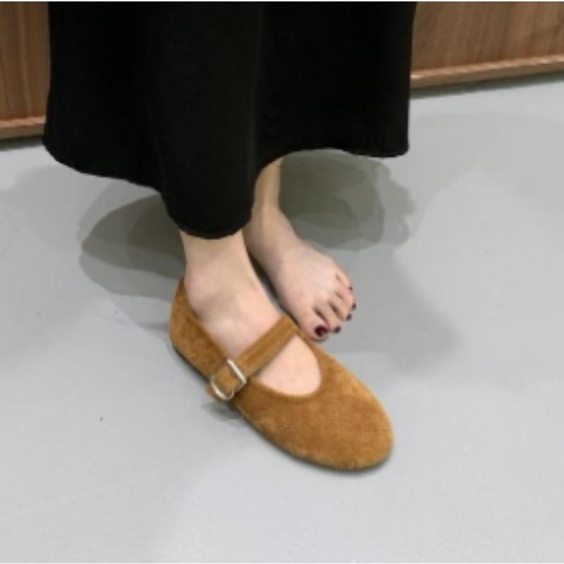 Fashion New Style Fashion Women's Ballet Flats Retro Red Double Belt Buckle Decoration Casual High Quality Big Size Lady Mary Jane Shoes