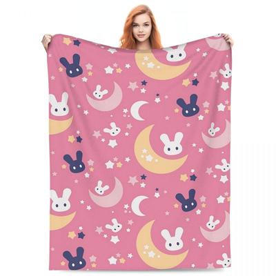 Space Bunny Rabbits Pattern Blanket Flannel Sofa Throw Blanket Throw Blankets for Home Bedroom Office Throws Bedspread Quilt