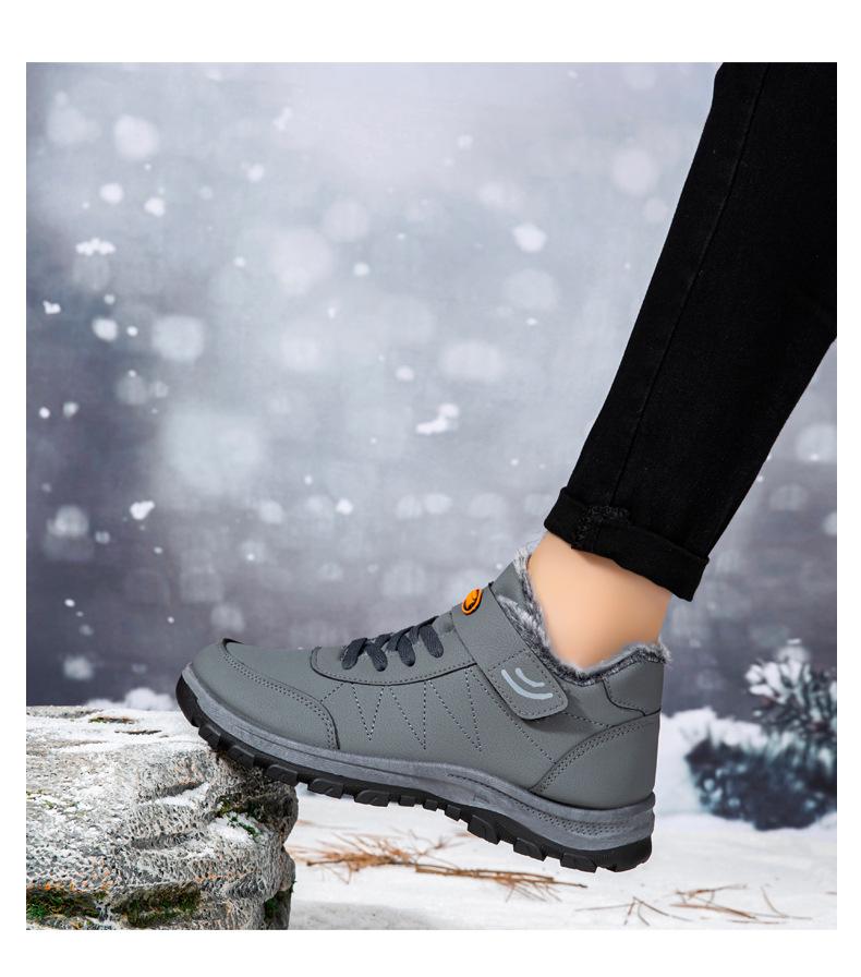 Men's Waterproof Leather Walking Shoes - Velvet Lined, Non-Slip, Warm Winter Casuals for Middle-Aged and Elderly.