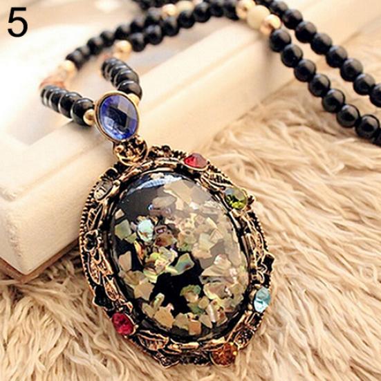 Colorful Shell Faux Opal Statement Bib Pendant Necklace Sweater Chain Gift