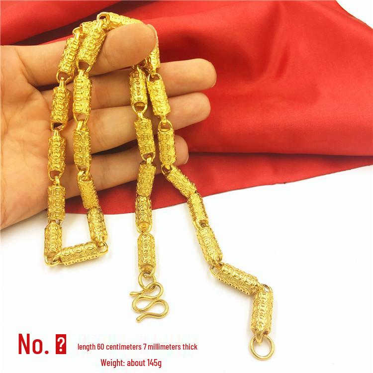 Men's Double Dragon Head Necklace: Non-fading Brass with Thick Gold Plating, Vietnamese Sand Gold Jewelry.