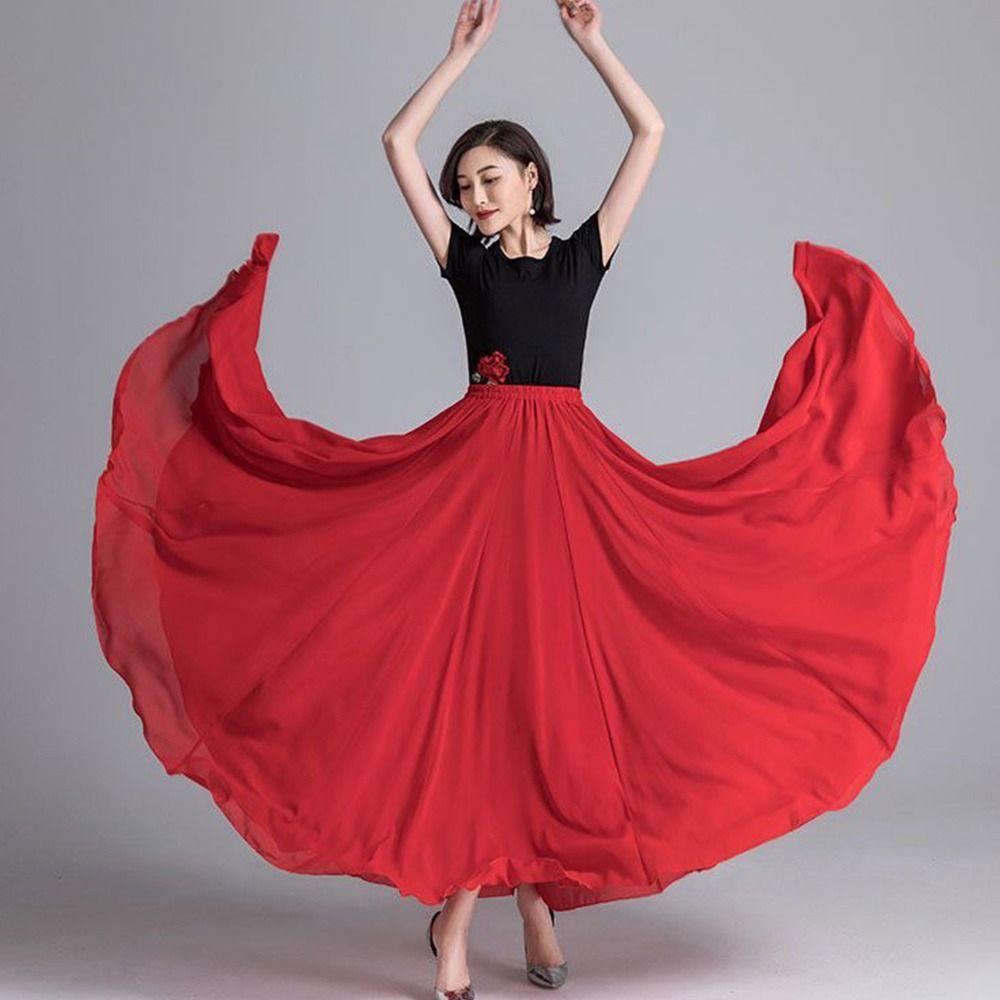 720stupňová cikánská dámská sukně Karnevalová vysoký pas Španělská flamenco sukně Společenský tanec Scénické vystoupení Paso Doble Taneční šaty