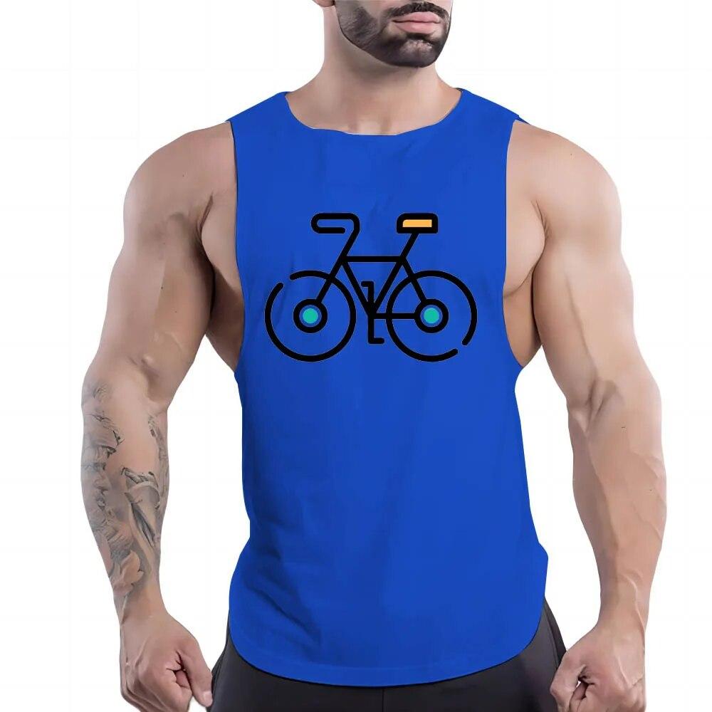 Summer Adult Men'S Outdoor Fitness Recreational Sports Crew-Neck Vest Creative Bike 2d Print Multi-Color Sleeveless Shirt