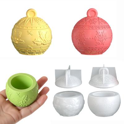 Christmas Round Ball Jar Silicone Mold With Lids DIY Handmade Concrete Relief Snows Berry Scented Candle Mold Xmas Decor