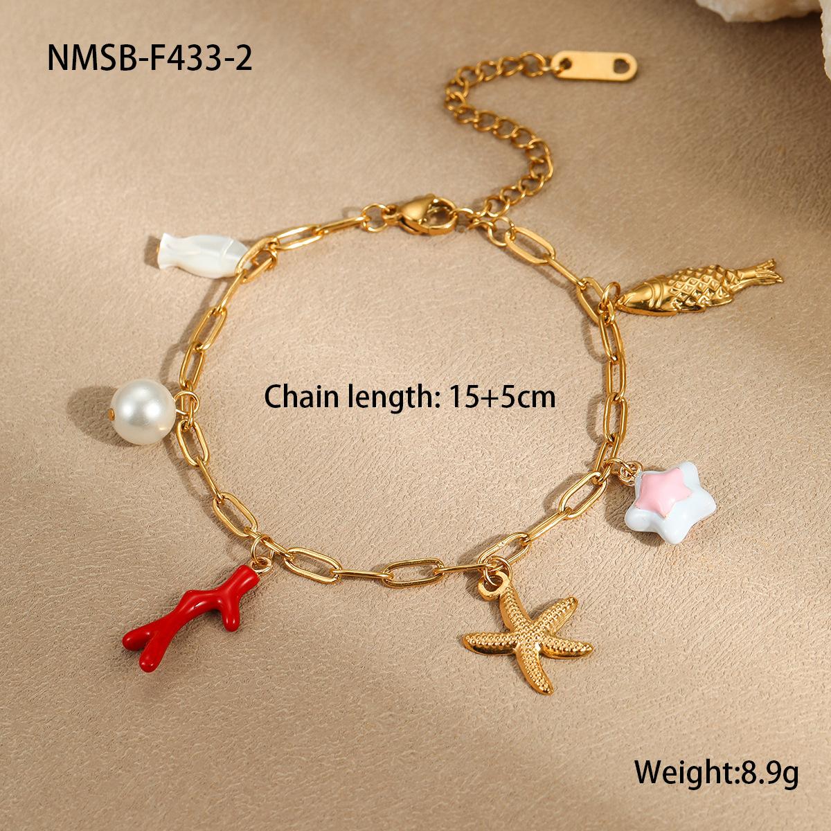 GEMCHIC Women s Ocean Theme Charm Bracelet with Starfish and Coral Gold Plated Stainless Steel Beach Jewelry