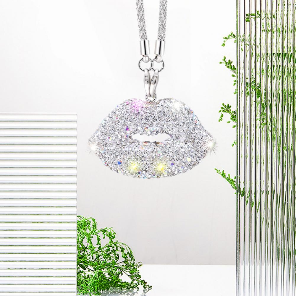 Rearview Mirror Pendant Sparkling Rhinestone Lip-shaped Car Rearview Mirror Charm Ornament Elegant Hanging Pendant for Car Rear