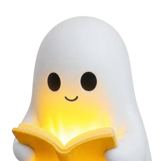 Yousheng Cute Ghost Reading Book Lamp, 3D Halloween Ghost Night Light, Warm Light Up Ghost Statue for Indoor Home Mantel Shelf Table Decor