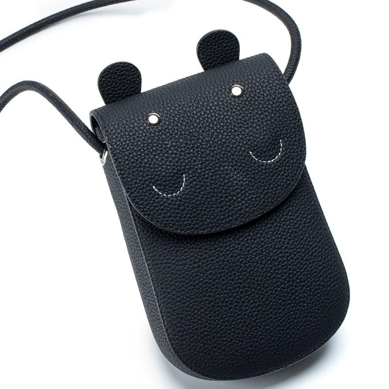 

New leather niche one-shoulder messenger bag cute little hippo mobile phone bag mini small bag women s mobile phone bag чёрный