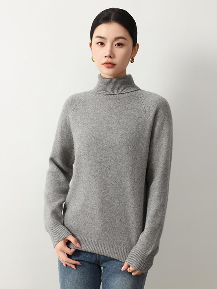 Elegant High Neck Yak Wool Sweater - Autumn/Winter 2026: Women's Loose, Slimming, Solid Color Base Layer
