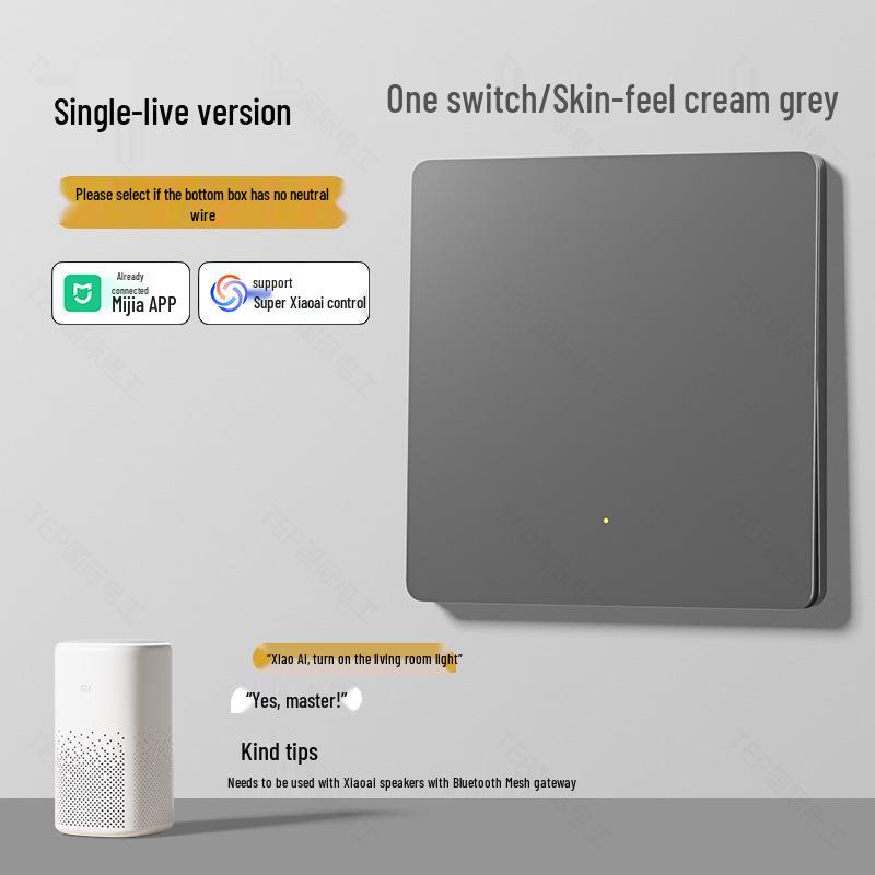 86-Type Smart Concealed Switch Socket, Gray Panel, Compatible with Mijia Mesh 2.0 Voice Control.