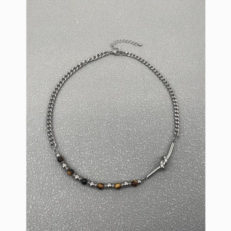 Geometric Tiger Eye Stone Necklace For Men And Women With Stainless Steel Chain For Fashion Enthusiasts