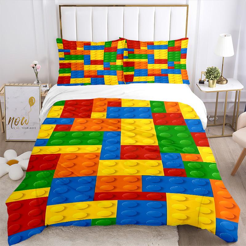 3-delige beddengoedset Bouwsteen legpuzzel Bevat 1 Dekbed + 2 Kussenslopen, Zonder Kussenvullingen, Zacht Comfortabel, Lichtgewicht Br