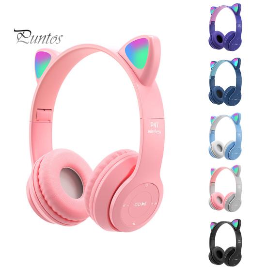 P47 fejhallgató Bluetooth-kompatibilis 5.0 Luminous Cat Ear Shape vezeték nélküli fejhallgató utazáshoz