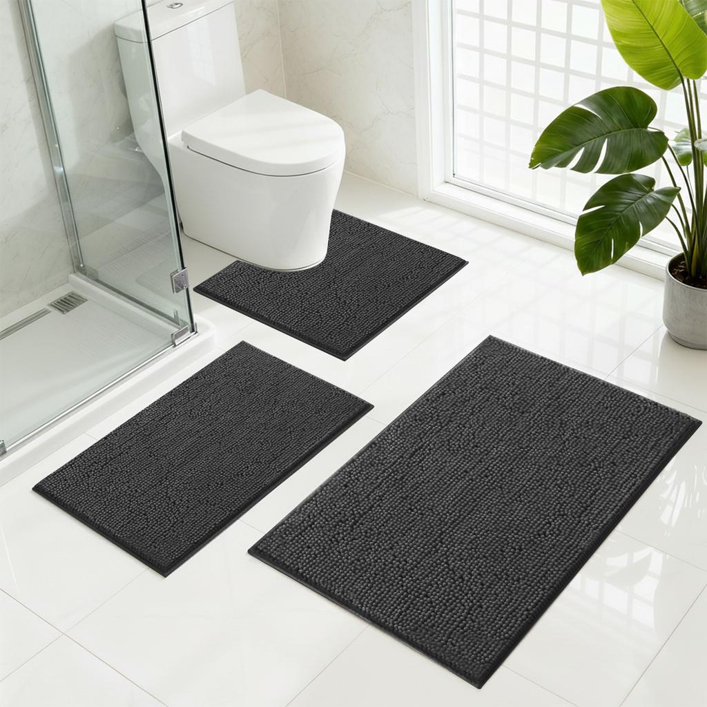 Set of 3 Bathroom Rug Bath Mats for Bathroom Floor Super Thick Soft Shaggy Chenille Bath Mats Dry Fast Water Absorbent Bath Mats